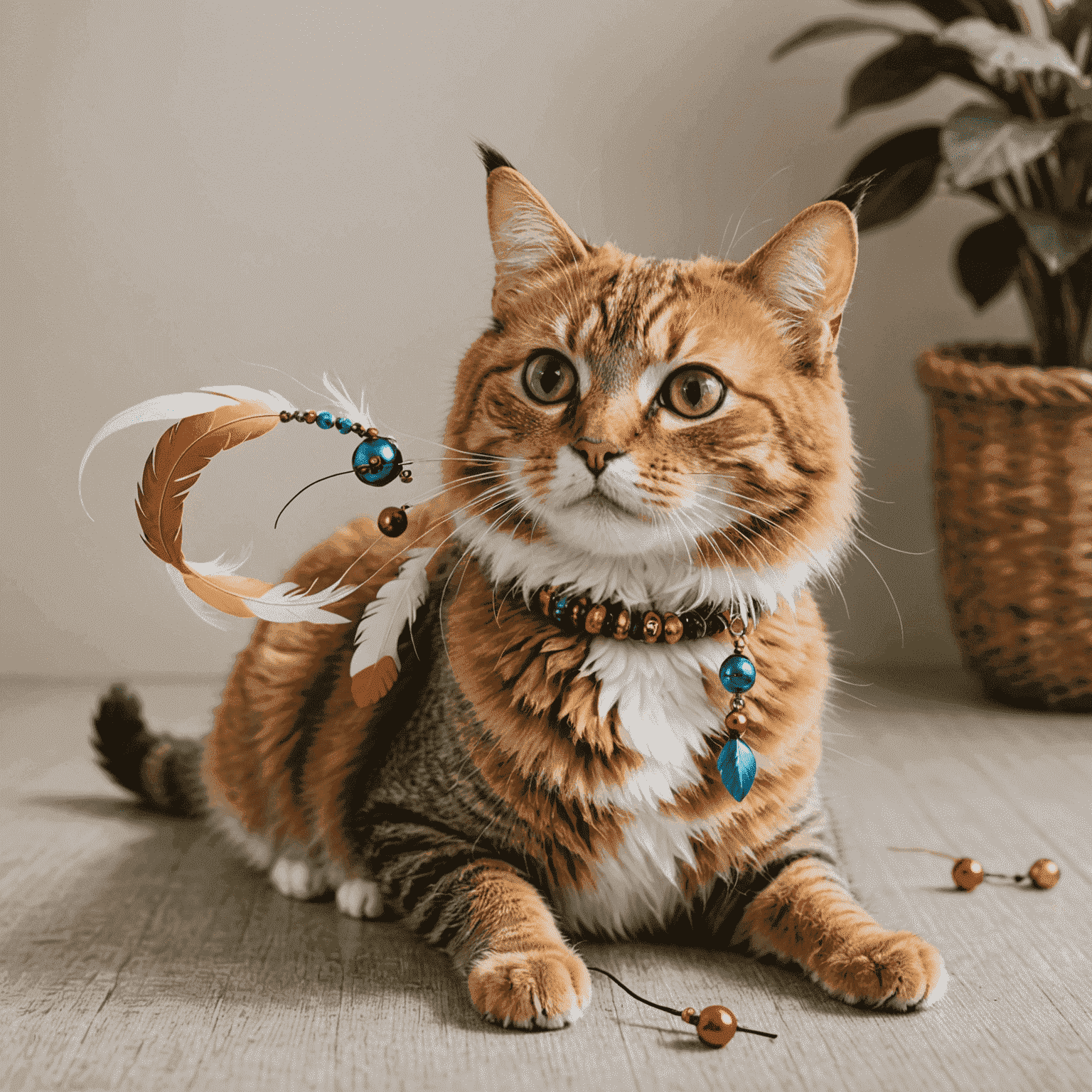 Juguete interactivo para gatos con plumas y cascabeles