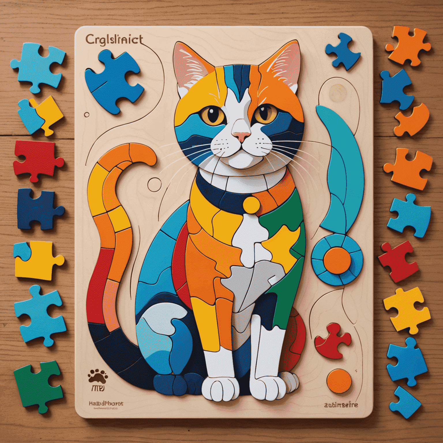 Rompecabezas para gatos nivel principiante con formas simples y colores llamativos
