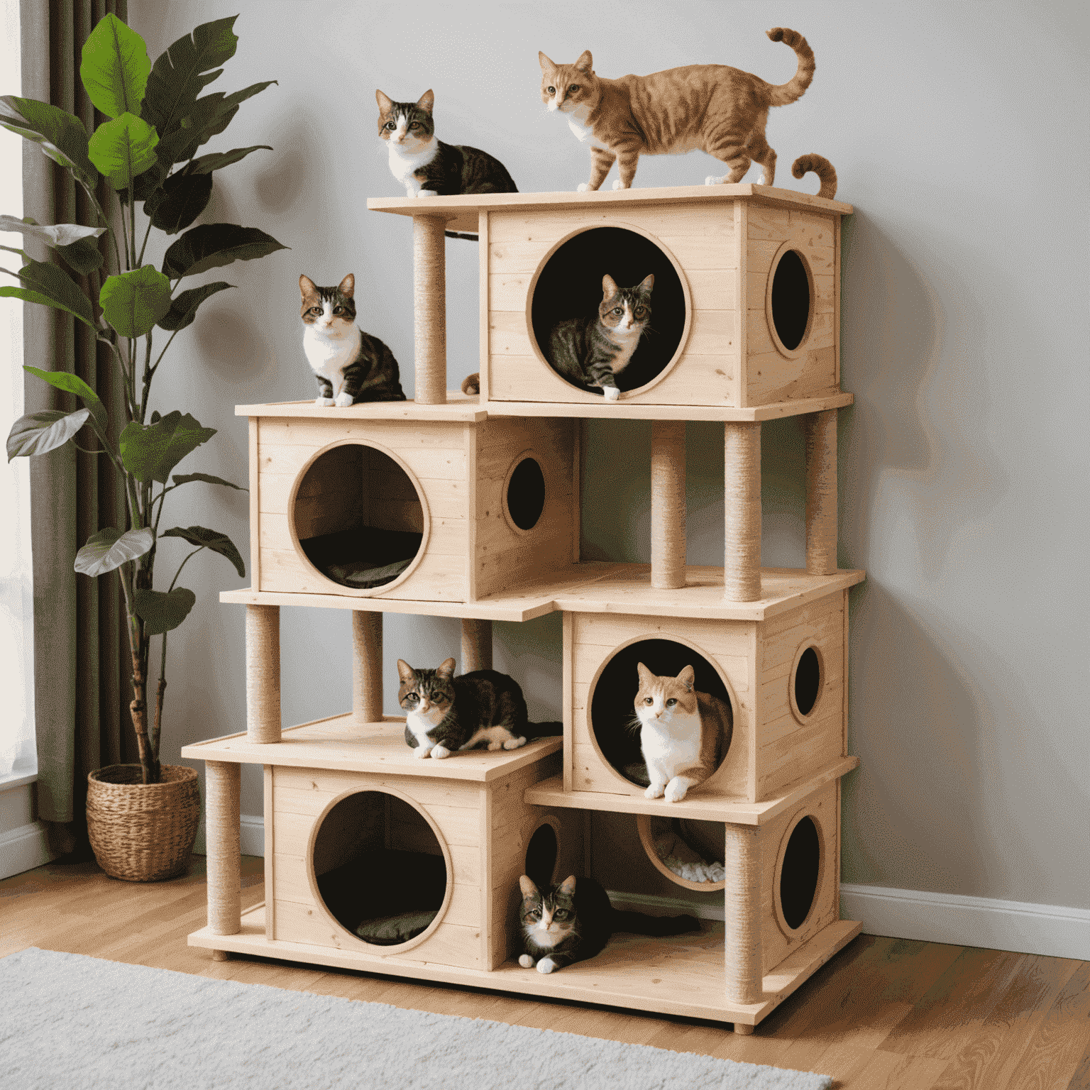 Lujosa casa para gatos con múltiples niveles